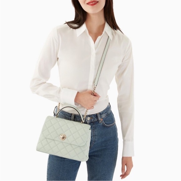 KATE SPADE Mint Blue Quilted Natalia Flap Satchel Bag w Top Handle Chain Strap - Picture 4 of 15